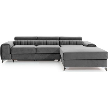 Eltap Сив кадифен разтегателен ъглов диван с място за съхранение (десен ъгъл) Grayson - ELTAP (CO-GRA-RT-03NU)