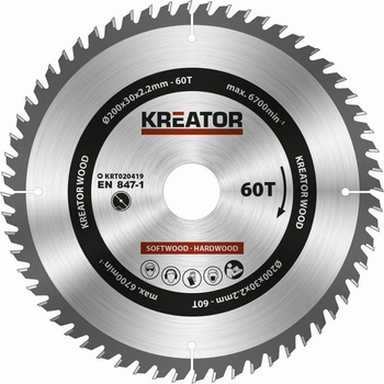 Kreator KRT020419 Pílový kotúč na drevo 200mm, 60T
