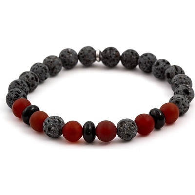 Agato Korálkový náramok z onyxu, lávového kameňa a karneolu MINK65 17 cm