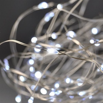 Solight vánoční řetěz stříbrný 100x mini LED 10m 3 x AA studené světlo