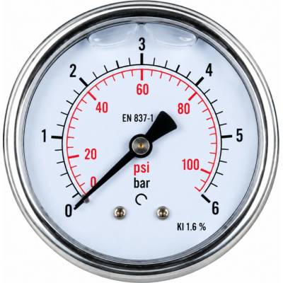 ITALTECNICA Nerezový glycerínový manometer 6 bar so zadným pripojením
