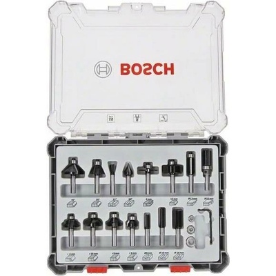 BOSCH Smíšená sada tvarových fréz s vřetenem Ø 6 mm, 15 ks 2607017471
