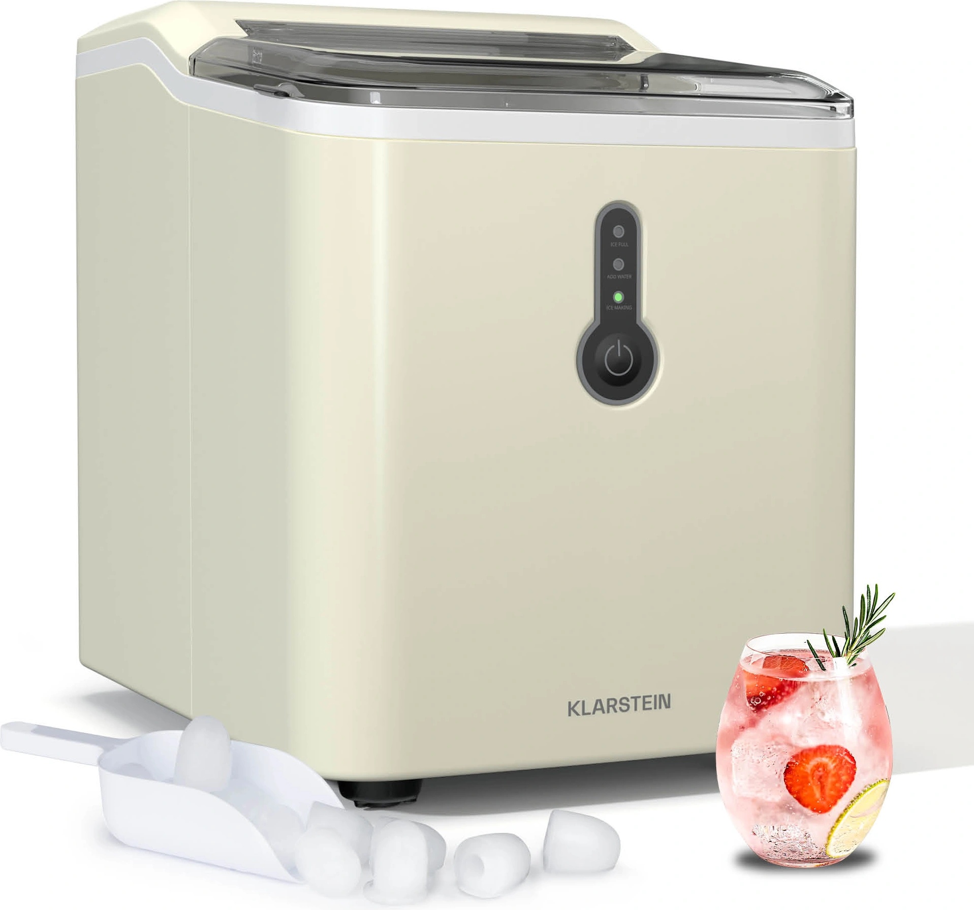 Klarstein ChillOut Ice Cube Maker, 12 кг/ден, 9 кубчета лед за 8 минути, 120 W, резервоар за вода (TK49-ChillOut-CR) (TK49-ChillOut-CR)