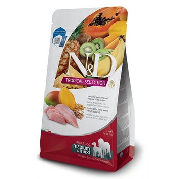 Farmina N&D Dog Grain Free Tropical Selection Adult Medium & Maxi Chicken and Tropical fruits - суха храна за кучета над 1 година от средни и едри породи, с пилешко, спелта, овес и тропически плодове - 10 кг, Италия - PND1000032