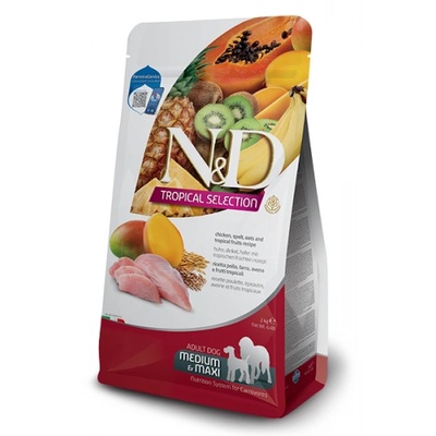 Farmina N&D Dog Grain Free Tropical Selection Adult Medium & Maxi Chicken and Tropical fruits - суха храна за кучета над 1 година от средни и едри породи, с пилешко, спелта, овес и тропически плодове - 10 кг, Италия - PND1000032