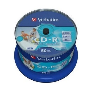 Verbatim CD-R(50-Pack)Шпиндел/За мастиленоструен печат/52x/700MB / Без марка ID (43438)