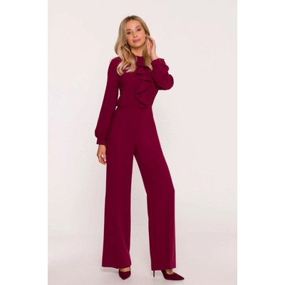 Stylový dámský elegantní overal s volánem bílá tmavě červený