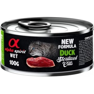 Alpha Spirit Complete wet cat food - консерва за кастрирани котки с Патица, 93% месо и 4% плодове - 100 гр 4025060