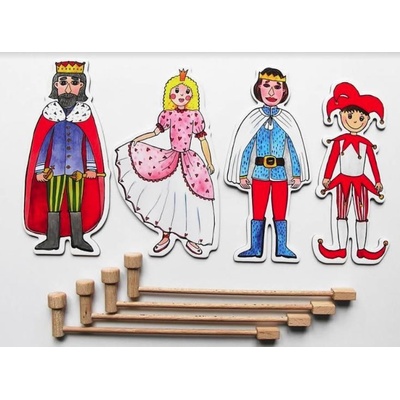loutkové divadlo Marionetino loutky vodící tyčky Královská sada Kašpárek Princezna Princ a Král