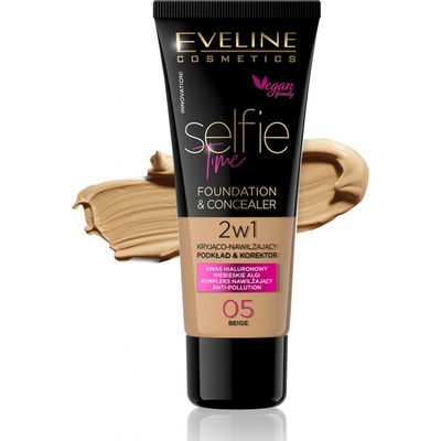 Eveline Selfie Time 2in1 Foundation & Concealer 05 Beige dlhotrvajúci make-up 2v1 30 ml