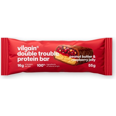 Vilgain Double Trouble протеинов бар - Фъстъчено масло и малиново желе