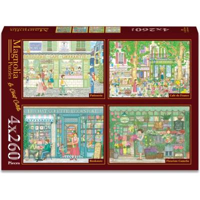 Magnolia - Puzzle 4x260 Le Chat Colette: Pastry Shop - Café de France - Bookstore - Camelia Florist - 260 piese