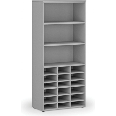 PRIMO Třídící regál GRAY, 800 x 420 x 1781 mm, 18 přihrádek, šedý