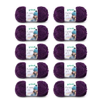 Wolle Funny uni - soft chenille wool for crocheting - cuddly and skin-friendly - 100% polyester - 10 balls 100 g / 120 m - needle size 5-6, aubergine - 3442-16