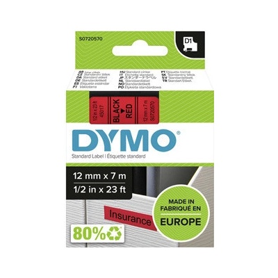 Dymo originál páska do tlačiarne štítkov, Dymo, 45017, S0720570, černý tlač/červený podklad, 7m, 12mm, D1