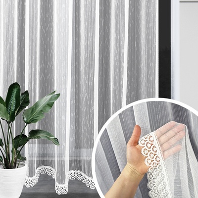 Voálová hotová záclona s krajkou bílá 9233 různé velikosti