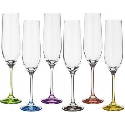 Bohemia Crystal Rainbow Skleničky na šampaňské čiré vícebarevné 6 x 190 ml