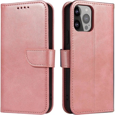 HQWear Магнитен елегантен кейс тип Тефтер с функция поставка за iPhone 14, розов (9145576261538)