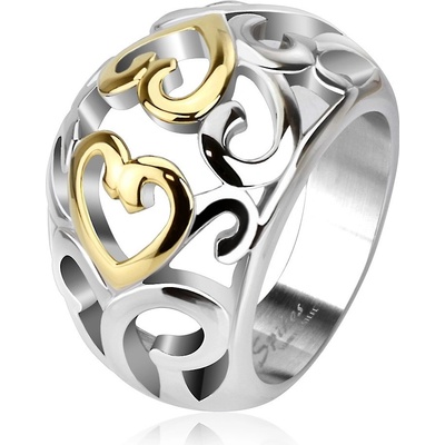 Šperky eshop ocelový prsten s vyřezávaným ornamentem zlato-stříbrný E2.3