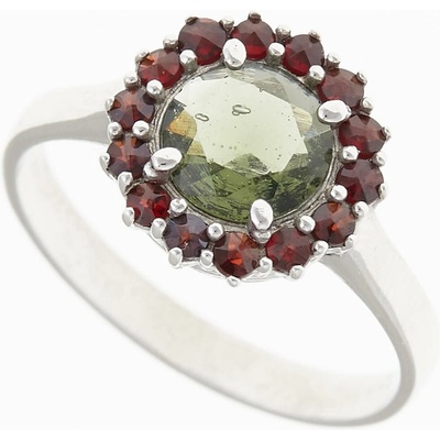 My Moldavite Stříbrný prsten s vltavínem a granáty 3073G