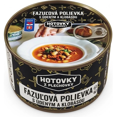 Hotovky z plechovky Fazolová polévka s uzeným masem a klobásou 1,2 kg