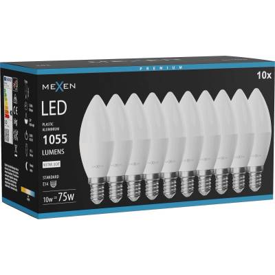 Mexen Nova 10x LED крушка E14, C37, 10W, неутрална - 4000K, 1055 lm - L102-E14-1040-01x10 (L102-E14-1040-01x10)