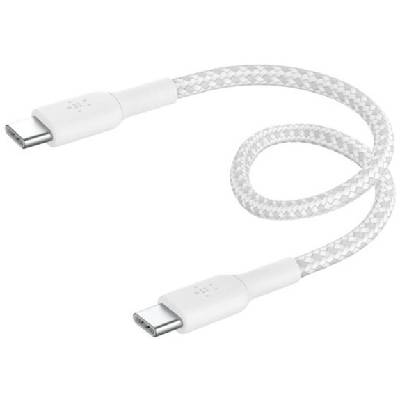 Boost Charge Braided плетен кабел за зареждане и данни - USB-C към USB-C - 15 см - бял (86567)