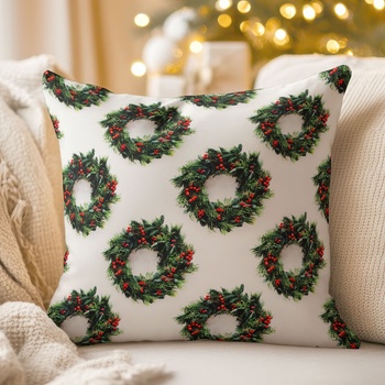 Biante satén LUP-508 Vianočné venčeky na bielom 40 x 40 cm