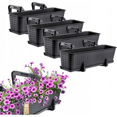 Kadax Balkonový truhlík šedá 60x17x15 cm s úchyty a podstavci