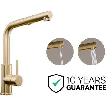 Твоят Стил - Кухненски Мивки Brush gold смесител за кухня с изтегляща глава, 2 режима на струя - 3010
