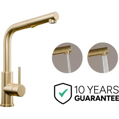 Твоят Стил - Кухненски Мивки Brush gold смесител за кухня с изтегляща глава, 2 режима на струя - 3010