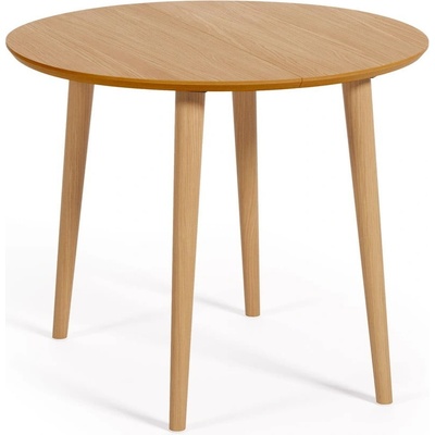 Kave Home Oqui Kulatý rozkládací jídelní stůl v dekoru dubu v přírodní barvě 90 cm