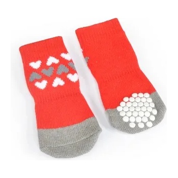 Camon Dog socks - hearts fantasy - Кучешки чорапи, червени 4 броя - XXL - 7 см