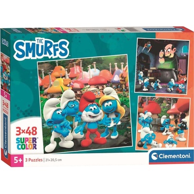 Clementoni Детски пъзел Clementoni от 3 x 48 части - Смърфовете (25792)
