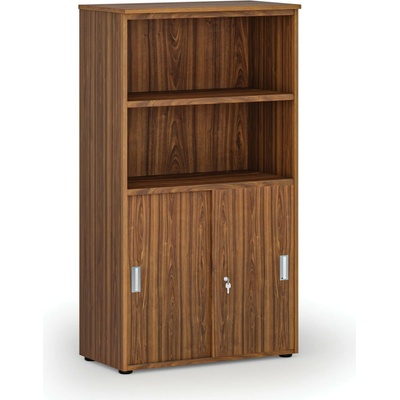 Primo Kombinovaná kancelárska skriňa WOOD, zasúvacie dvere na 2 poschodia, 1434 x 800 x 420 mm, orech
