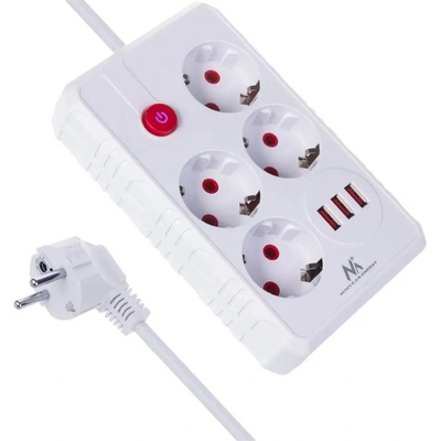 Maclean Разклонител Maclean, удължител с 4 гнезда + 3xUSB, 110-240V AC 50/60Hz, 2.1A макс. 2500W, 3 м, бял, MCE393 W (MCE393 W)