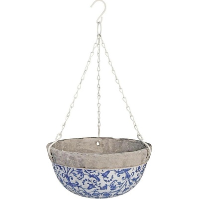 Esschert Design ZÁVĚSNÝ BETONOVÝ květináč KELLY 11,5X25,5 CM BÍLÁ/MODRÁ