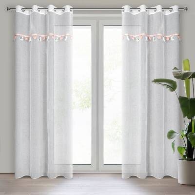 Takoy Dětská záclona MOON z etamínu zdobená ozdobnou páskou s visícími trojrozměrnými měsíčky 140 x 250 cm-HF-418360 | 140 x 250 cm