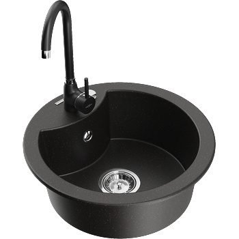 Mexen Diego гранитна мивка с 1 отделение с кухненски смесител Telma, черен/златист - 6512-75-670200-70 (6512-75-670200-70)