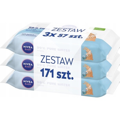 Nivea Baby Vlhčené ubrousky Biodegradovatelné 99% Pure Water 3 x 57 ks