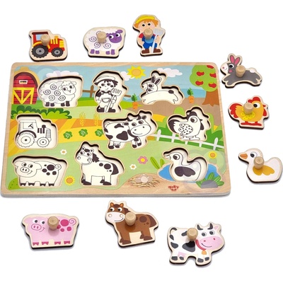 Woopie Green vkladacie puzzle farma s úchytmi