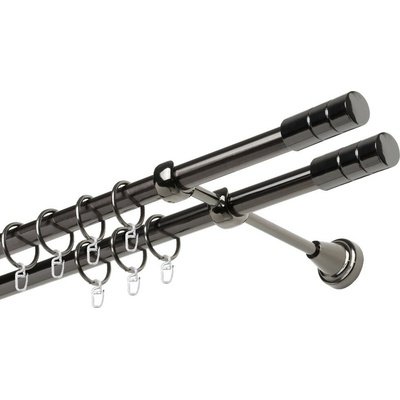OK-GarnýžeCZ - Garnýž kovová dvouřadá 19mm Cylinder double onyx 100 cm do stěny / kroužky s háčkem