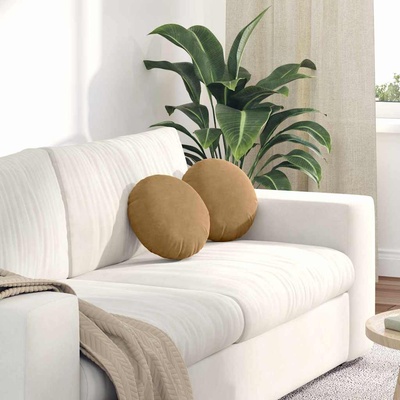 vidaXL Възглавници за седалки 2 pcs Кафяво Ø30 x 13 см Кадифе (42014108)