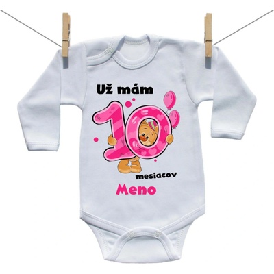 Boodyy Body s dlhým rukávom Už mám 10 mesiacov s Medvedíkom a menom dieťatka Dievča