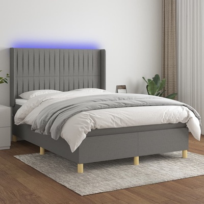 Petrashop 3139038 boxspring postel s matrací a LED tmavě šedá textil