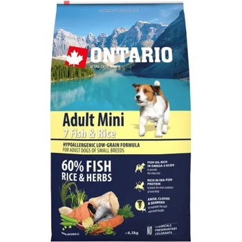 ONTARIO Adult Mini Fish & Rice - пълноценна храна за пораснали кучета от малки породи със седем вида риба и ориз 6, 5 кг, Чехия 214-10577