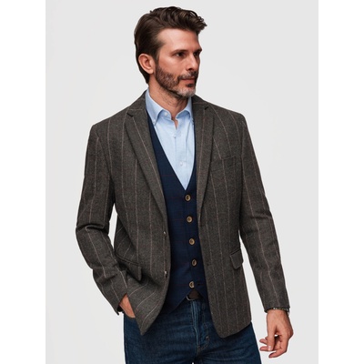 Ombre Clothing Мъжко елегантно плетено сако с фин карирана структура от вълнена смес - тъмно кафяво V3 M166 Ombre Clothing Ombre Clothing | Siv | МЪЖЕ | S