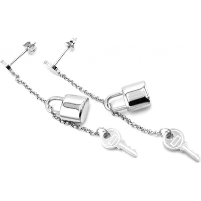 Steel Jewelry náušnice dlouhé zámek a klíč z chirurgické oceli NS220251