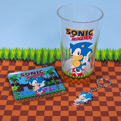 Paladone Darčeková sada Sonic Poháre podtácek kľúčenka 480 ml
