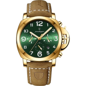 Poedagar Мъжки часовник Poedagar CS1834, естествена кожа, златистокафяв цвят, зелен циферблат (CS1834)